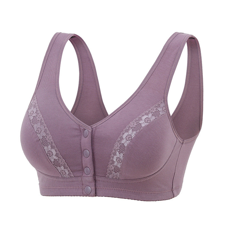 Comfy Cotton Full Cup Bralette With Detachable Chest Pad Breathable Stretchy Front Buckle Bra