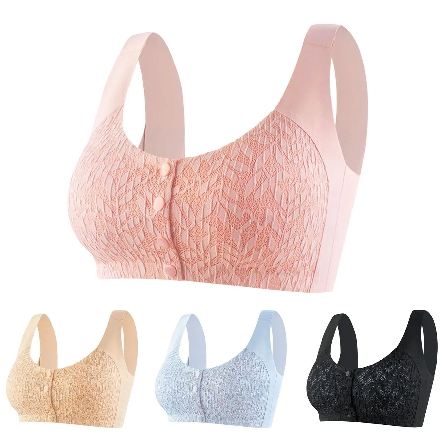 Women Fashion Casual Lace Front Button Underwear Without Rims Vest Lace Bra