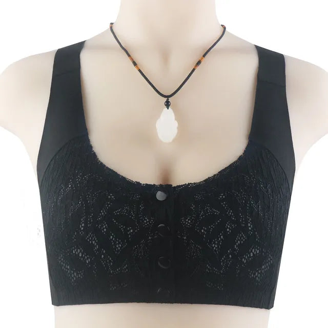 Women Fashion Casual Lace Front Button Underwear Without Rims Vest Lace Bra